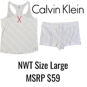 Calvin Klein Women's Jersey Tank and Short Pajama Set Size Large Rainbow Logo